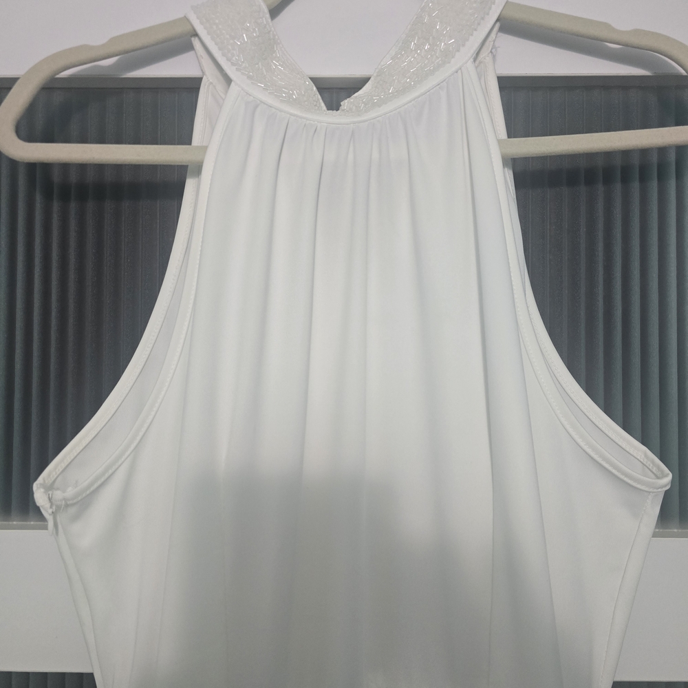 Elegant White Women's Bling Neckline Dress